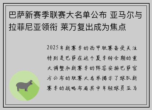 巴萨新赛季联赛大名单公布 亚马尔与拉菲尼亚领衔 莱万复出成为焦点 巴萨新赛季联赛大名单公布 亚马尔与拉菲尼亚领衔 莱万复出成为焦点